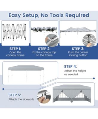 10 X 20 FT Pop up Canopy Tent w/ 6 Sidewalls Wheeled Bag 6 Sandbags 10 Stakes