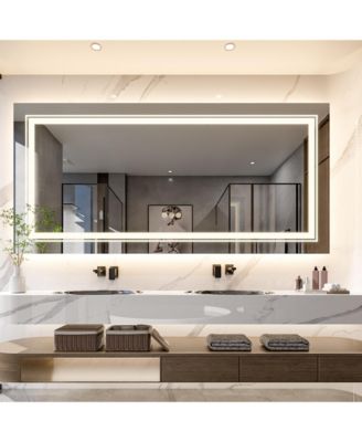 39.37x23.62 inch Square LED Bathroom Mirror Illuminated Dimmable 3 Colors Smart Touch