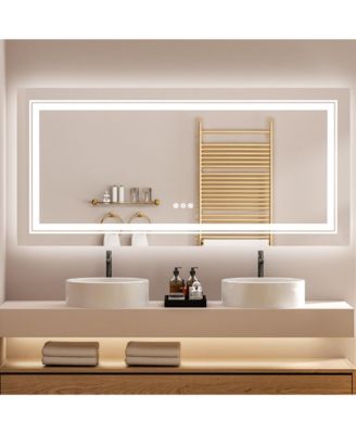 39.37x23.62 inch Square LED Bathroom Mirror Illuminated Dimmable 3 Colors Smart Touch