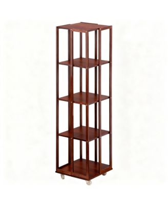 5 Tier Bamboo Rotating Bookshelf with Wheels Storage Organizer 360degree(s) Rolling