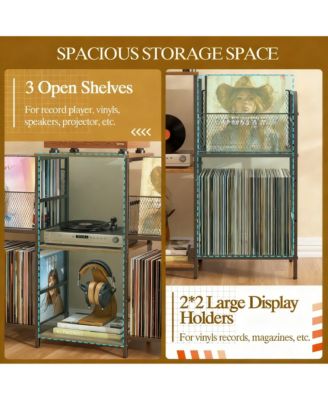 Record Player Stand Vinyl Storage 350+ Albums Power Outlets