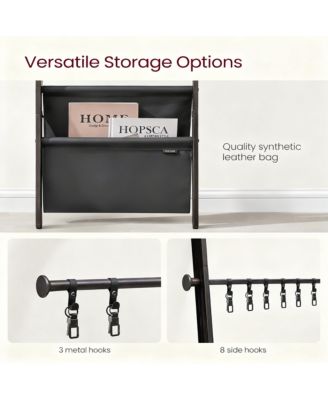 Blanket Ladder 5-Tier Wooden Shelf Farmhouse Rack Leather Bag