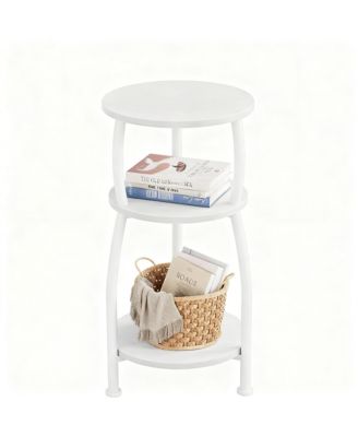 Small Round Side Table 3-Tier Storage Shelf Slim Sofa Nightstand
