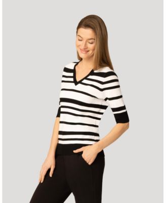 Women's V-Neck Texture Stripe Sweater