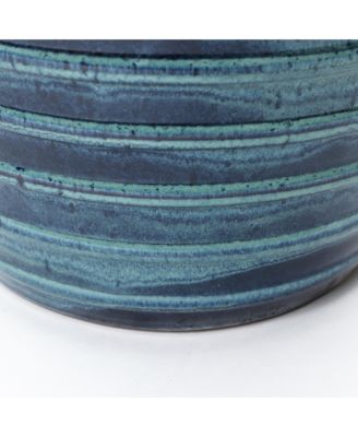 17.7" Tall Ceramic Planter Pot for Indoor Outdoor Plants with Ribbed Texture, Large Garden Plant Pots with Drainage Hole, Blue