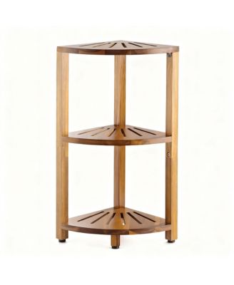  3-Tier Wood Corner Shelf Waterproof Bathroom Organizer Space-Saving Storage Stand