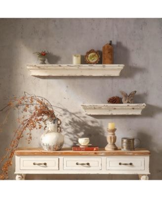 36.3 Inch Rustic Solid Wood Wall Mounted Decorative Long Shelf