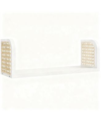 Rattan Wall Shelf Wooden Floating Storage Boho Decorative