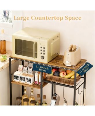 Microwave Stand Coffee Bar 3 Shelves 6 Hooks Kitchen Storage Organizer