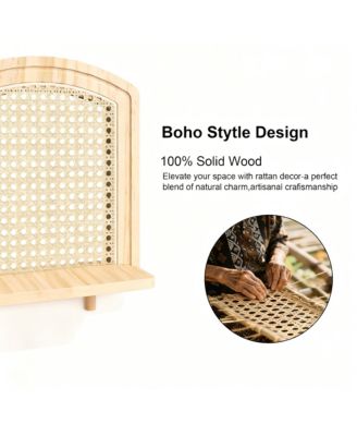  Wood Wicker Wall Shelf Boho Decor Display