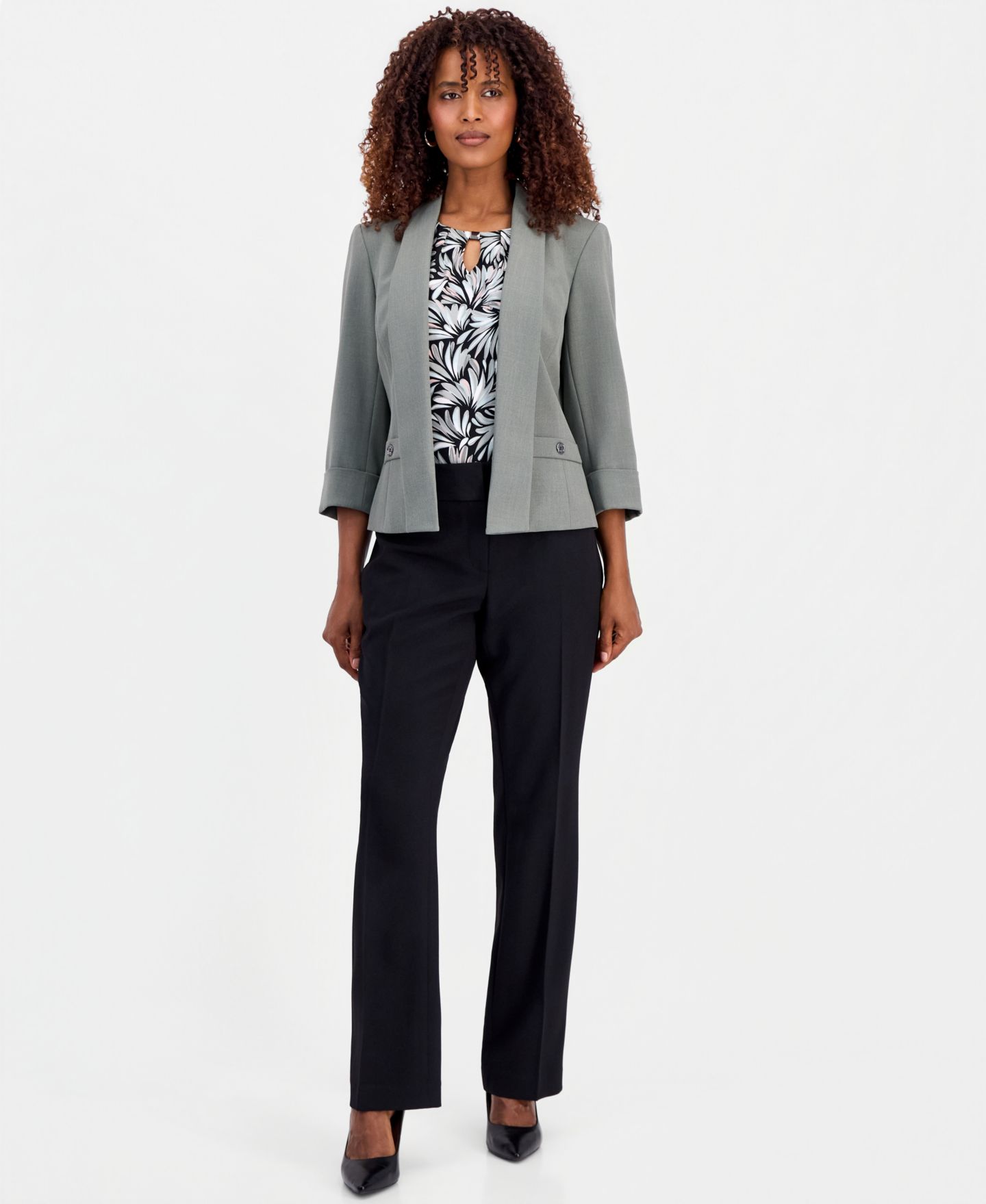 Женский пиджак Kasper Petite Open-Front 3/4-Sleeve Blazer, цвет: Тёмный морской каменный — фото 2