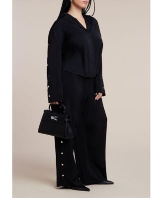 Women's Plus Size Snap Detail Wide Leg Trouser