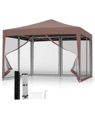 10 FT x 10 FT Pop-Up Canopy Tent w/ Mesh Netting Carry Bag 8 Stakes and 4 Ropes Outdoor