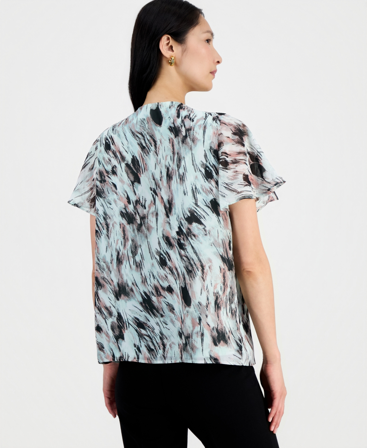 Kasper Women's Ruffle-Front Flutter-Sleeve Blouse