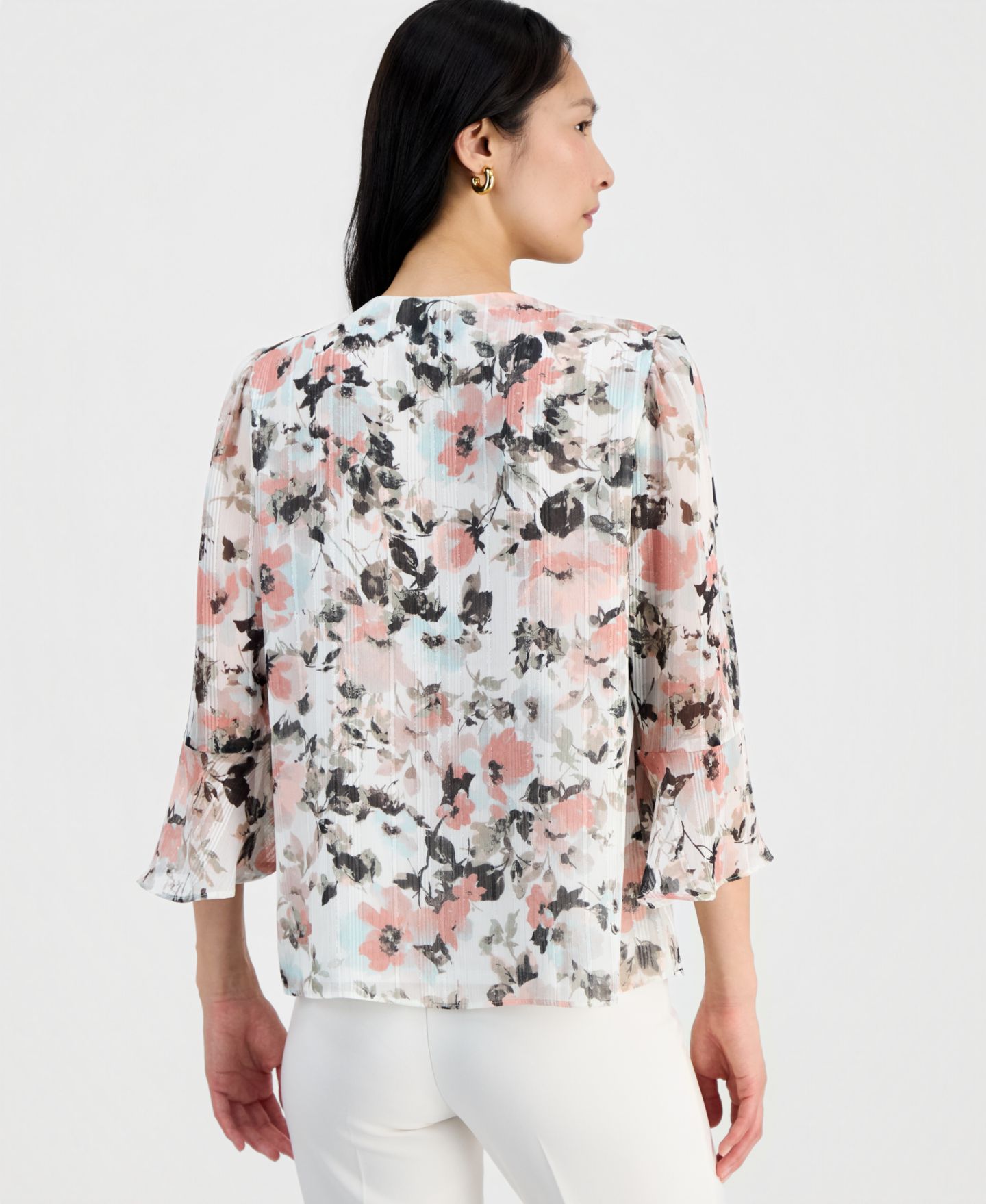 Женская блузка Kasper Petite Ruffle-Front V-Neck Blouse — фото 4