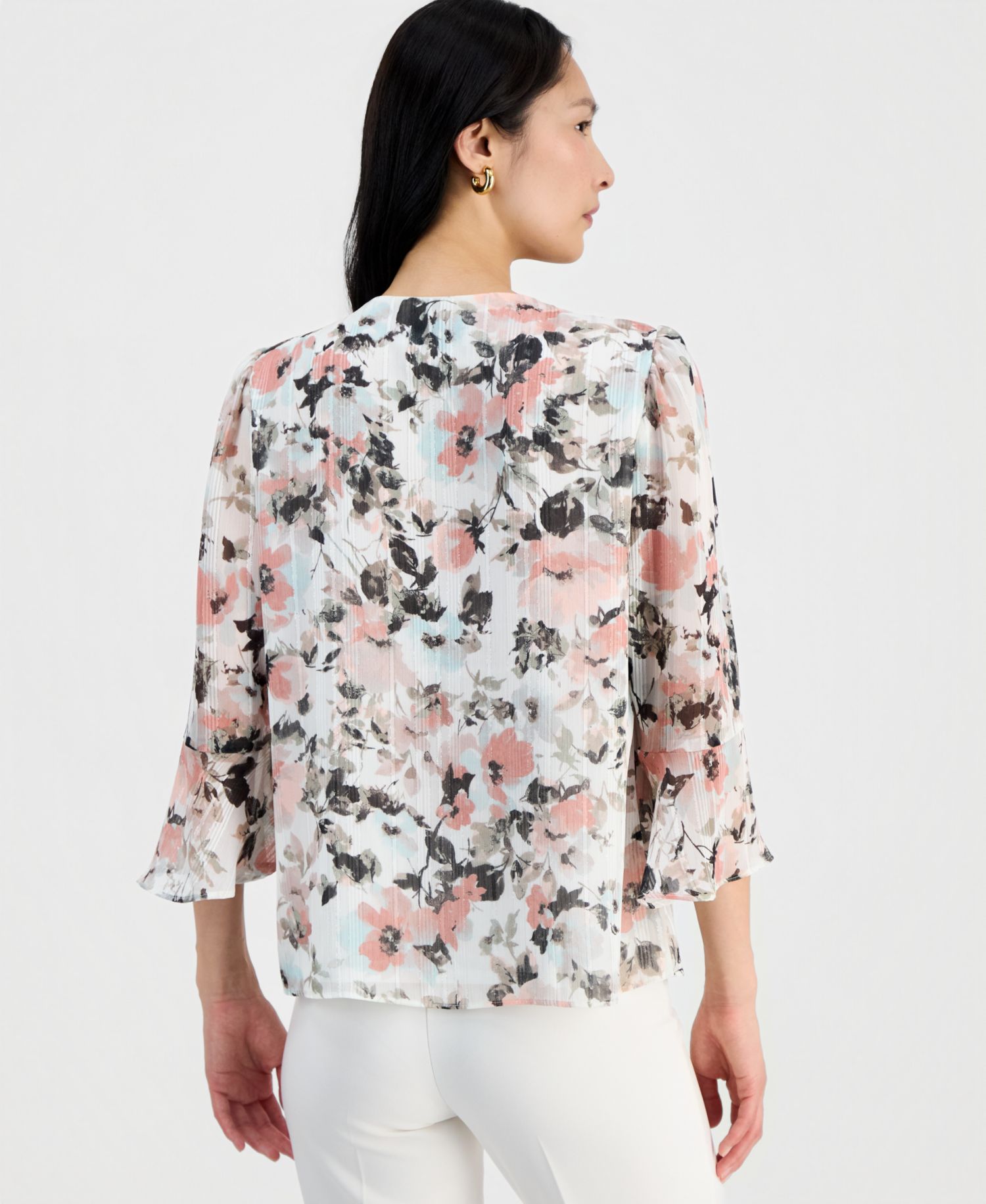Petite Ruffle-Front V-Neck Blouse