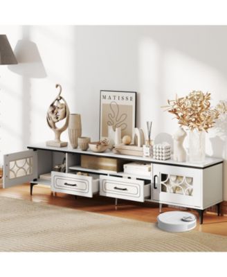 Farmhouse TV Stand for TVs with 2 Drawers