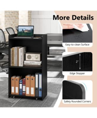 Rolling Podium Stand with 2 Shelves and Lockable Wheels