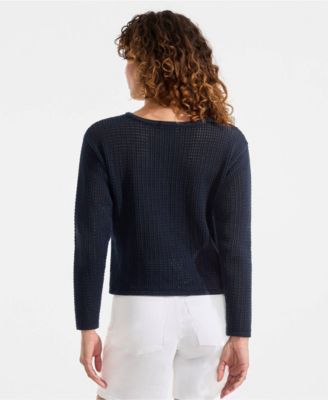 Women's Cotton Viscose Mesh Jacquard Crew Neck Sweater