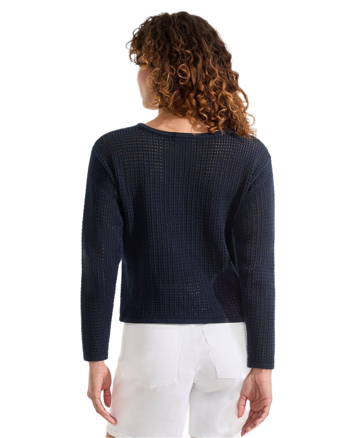 Women's Cotton Viscose Mesh Jacquard Crew Neck Sweater