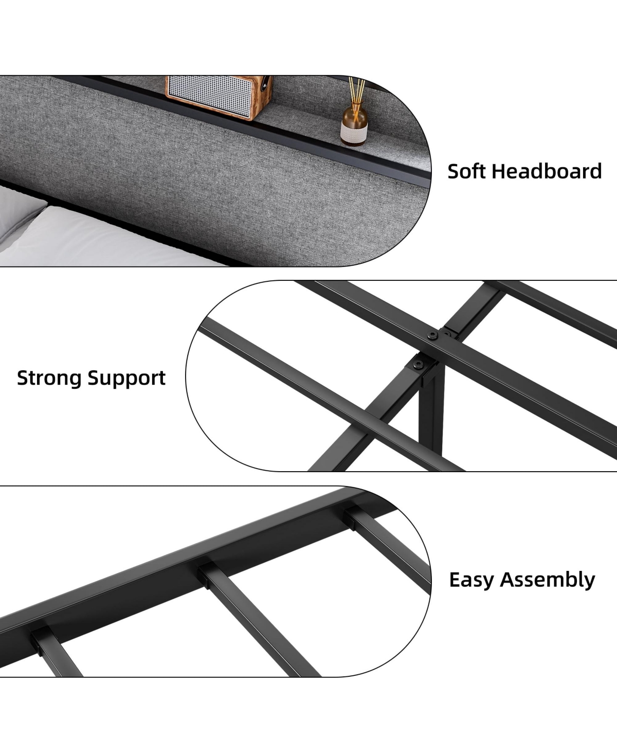 gaomon King Bed Frame with Storage Drawers & Charging Station, Upholstered Headboard, Noiseless, Sturdy, Easy Assembly