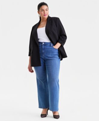 Plus Size Kiss-Front 3/4-Sleeve Blazer