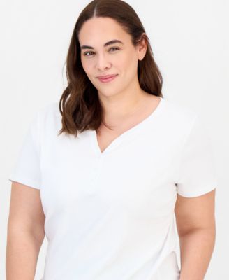 Plus Size Short-Sleeve Henley Top