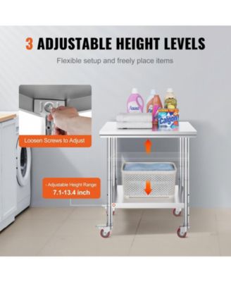 Stainless Steel Rolling Work Table with 4 Casters.