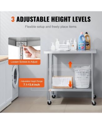 Stainless Steel Rolling Work Table 24 x 36 x 38 in with 4 Casters