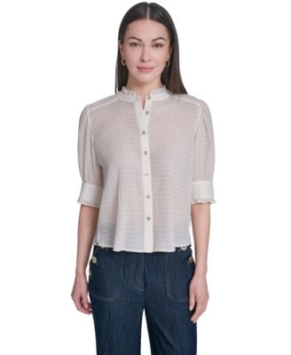 Women's Puff-Sleeve Button-Front Top