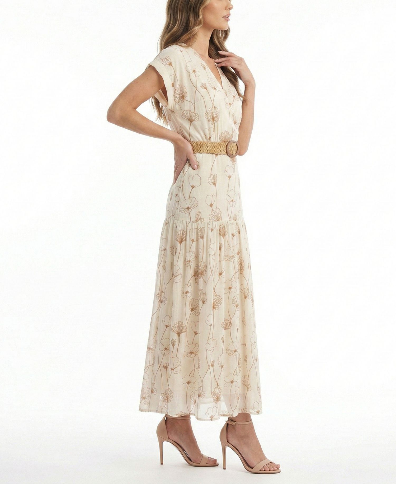 Petite V-Neck Belted Maxi Dress