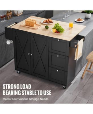 56 in Rolling Kitchen Island Cart and Storage Cabinet, Drop Leaf