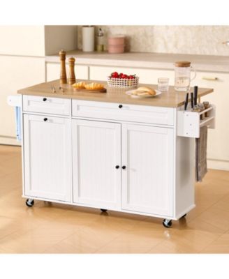 60 in Rolling Kitchen Island Cart with Storage, 2 Drawers, Drop Leaf and Wheels
