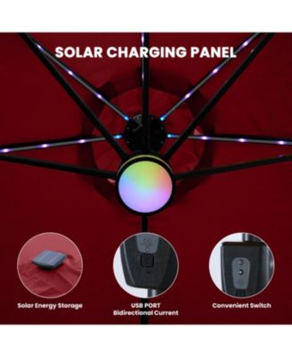 15ft Double-Sided Solar RGB LED Patio Umbrella with Base, Dual Charging