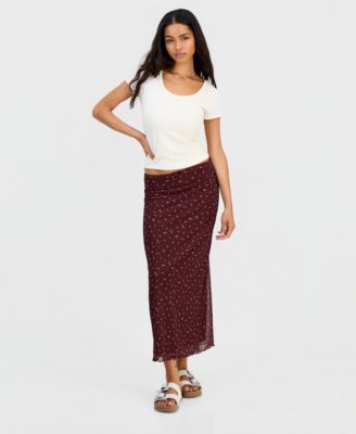 Juniors' Printed Mesh Midi Skirt