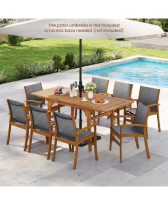 9-Piece Acacia Wood Outdoor Dining Set for 6-8 w/ 1.97'' Umbrella Hole