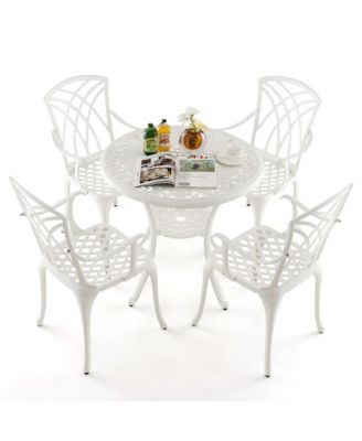 5 Pieces All-Weather Outdoor Cast Aluminum Dining Set Round Dining Table