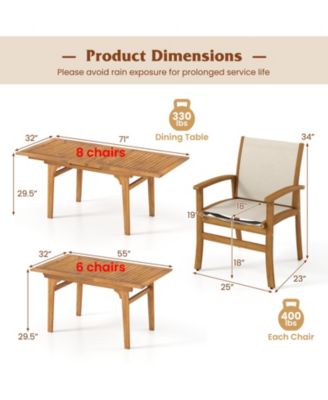 9PCS Acacia Wood Outdoor Dining Set w/ 1.97'' Umbrella Hole for Backyard Garden