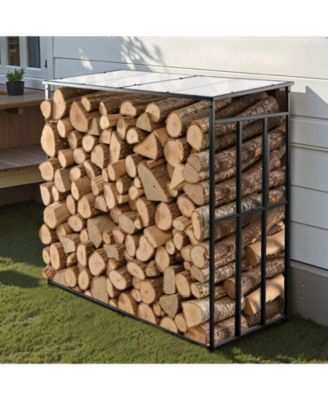 4 ft Firewood Rack with Sloped Roof Outdoor Log Storage Shed