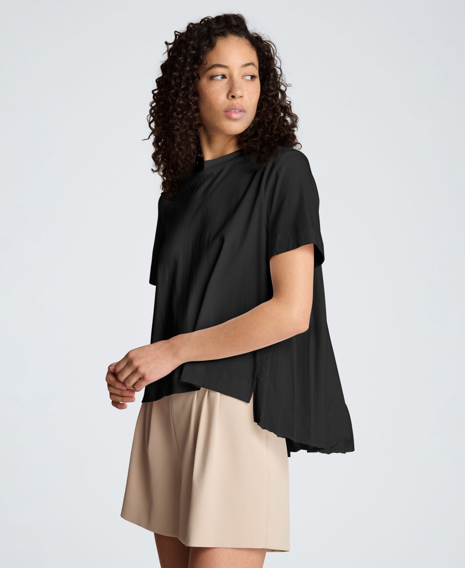Women's Short-Sleeve High-Low Pleated Back T-Shirt