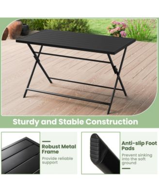 Set of 5 Foldable Outdoor Dining SetLarge Rectangular Metal Table 4 Mesh Armchairs