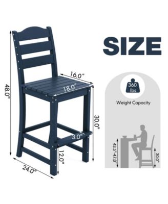 Set Of 2 Outdoor HDPE Bar Stool Patio Tall Chair Backrest Footrest All Weather