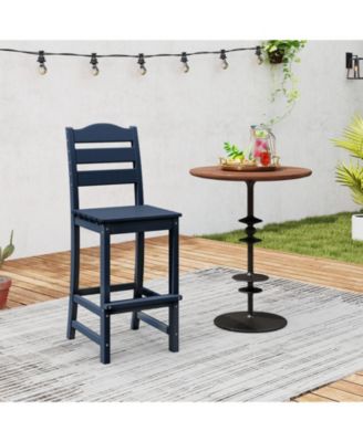 Set Of 2 Outdoor HDPE Bar Stool Patio Tall Chair Backrest Footrest All Weather