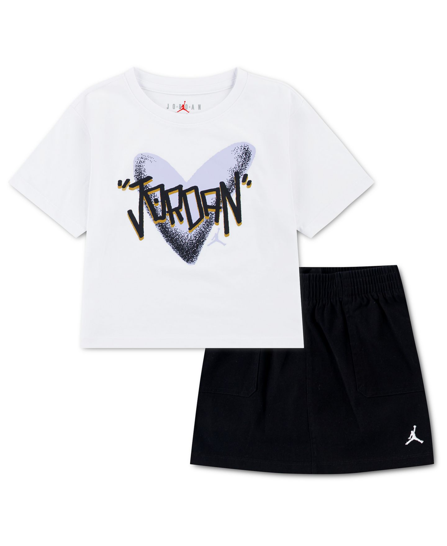 Детский комплект Jordan Heart: футболка и юбка-шорты, 4-6X, 2 предмета, цвет: Чёрный — фото 1