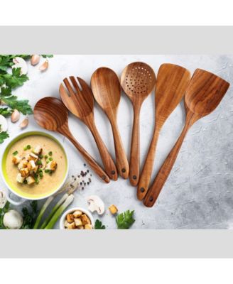 6-Piece Durable Wooden Cooking Spoons Set with Comfort Grip