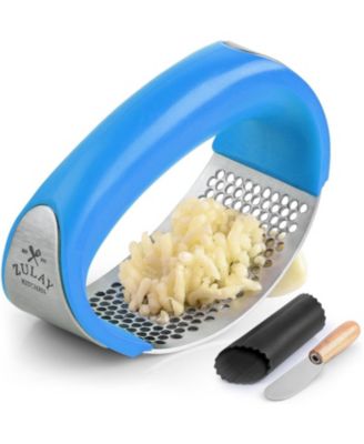 Stainless Steel Garlic Press Rocker with Peeler and Scraper