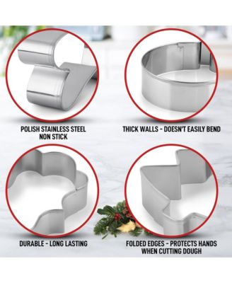 14-Pc Stainless Steel Metal Christmas Cookie Cutters with Folded Edges