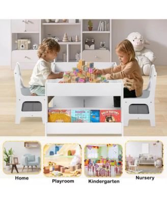 3-in-1 Kids Activity Table and 2 Chairs Set with Storage, Removable Top and Chalkboard