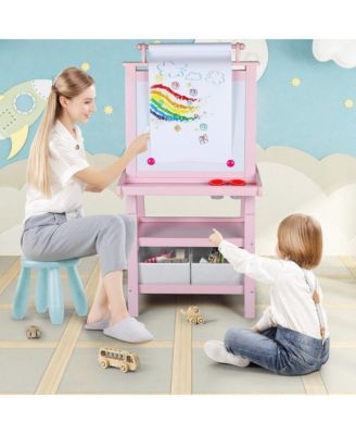 Art Easel for Kids, 3 in 1 Toddler Easel w/Whiteboard, Chalkboard and Paper Roll