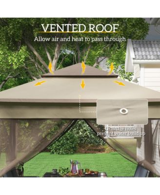 11' x 11' Pop Up Gazebo Outdoor Canopy Shelter with 2-Tier Soft Top, and Removable Zipper Netting, Event Tent with Large Shade, and Storage Bag for Patio, Backyard, Garden, Khaki